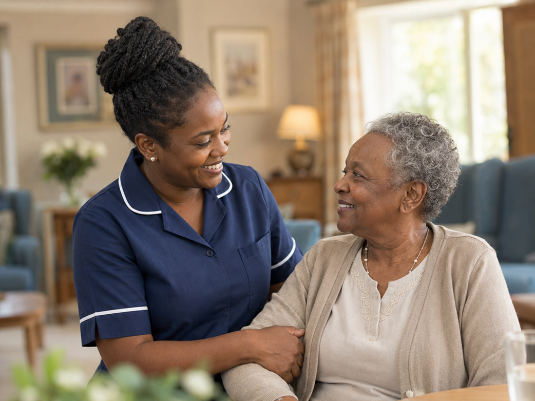 Care worker supporting an older adult